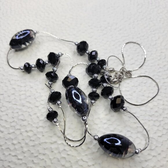 BLACK Sparkling Glass Bead Necklace - Picture 1 of 7